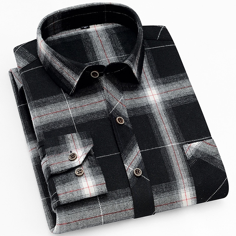 Herren Oberhemd Flanelljacke Flanell Hemden Kariertes Hemd trachtenhemd Kragenhemd Knopfhemd Schottenstoff Hochzeit Outdoor Schwarz Weiß Wein Rote Langarm Umlegekragen Herbst Winter Bekleidung 2026 - $26.99 –P4