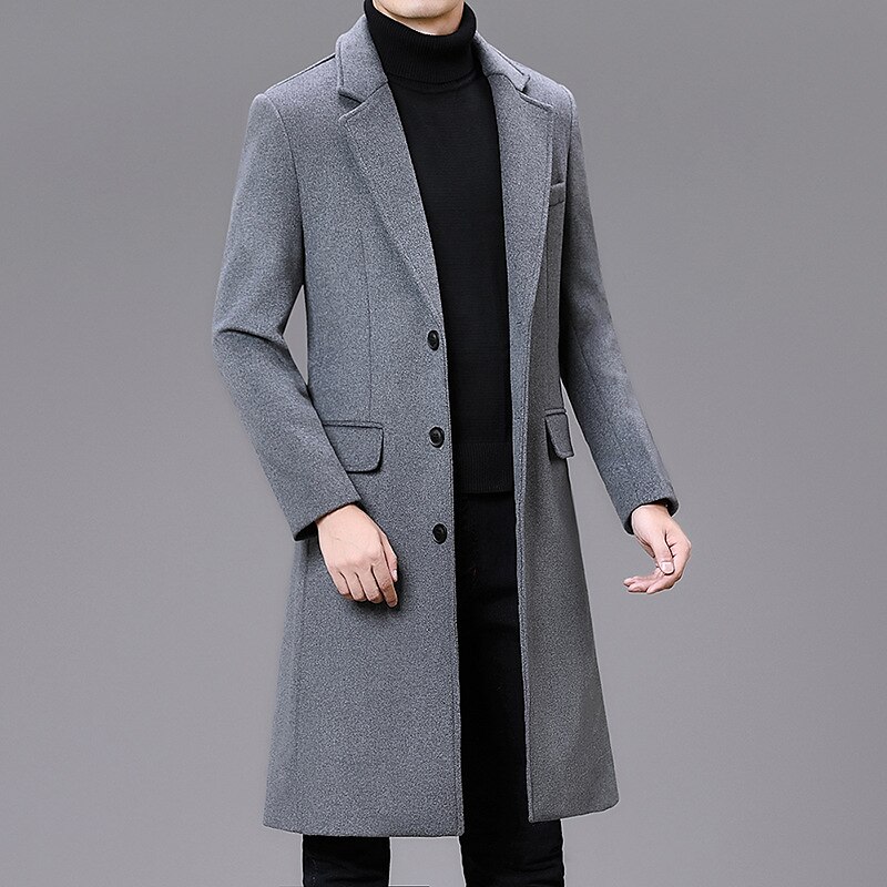 Herr Vinterkappa Rock Trenchcoat Kontor & Karriär Dagliga kläder Vinter Ylle Håller värmen Tvättbar Ytterkläder Kläder Mode Uppvärmning Solid färg Flera fickor Nedvikt Enkelknäppt 2025 - $114.99 –P5