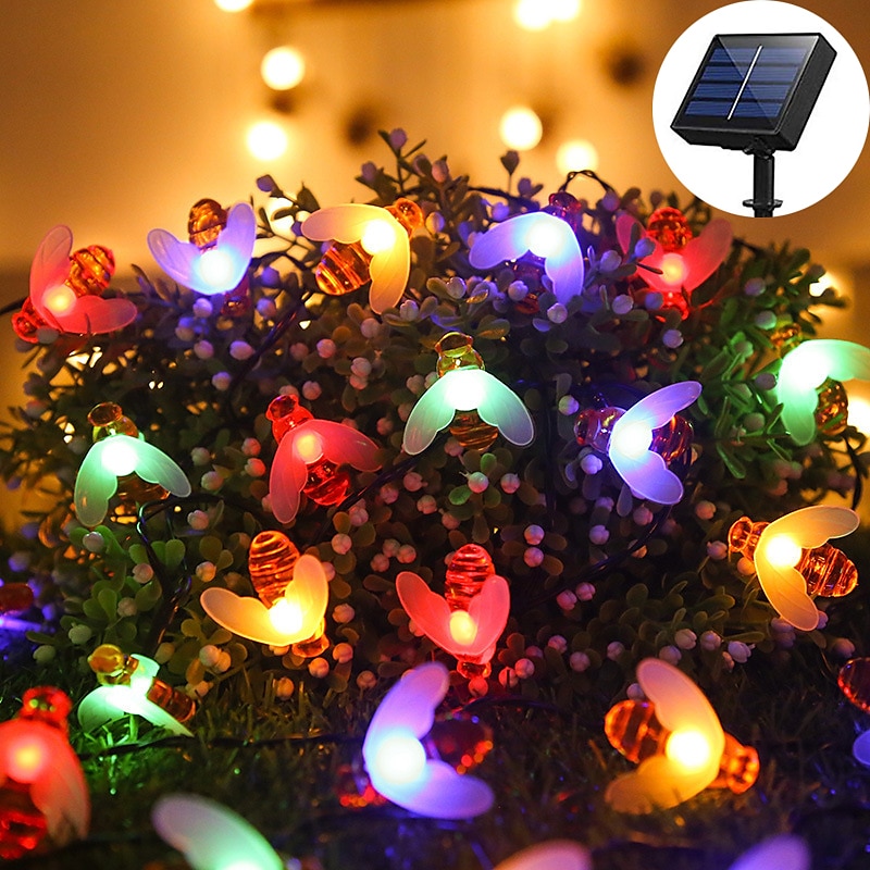 Solarne bee string lights zewnętrzne wodoodporne 12m-100led 7m-50led 6.5m-30led 8 trybów oświetlenie oświetlenie ogrodowe dekoracje świąteczne przyjęcie świąteczne drzewo ogrodowe dekoracja patio 2025 - $46.99 –P9