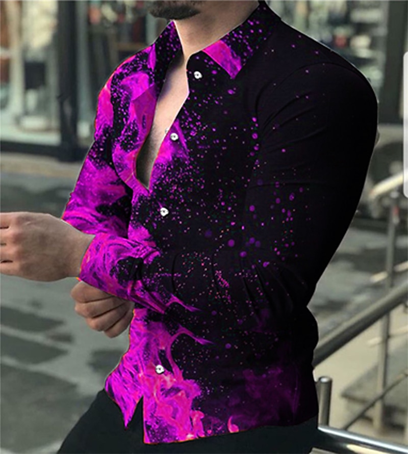 Homme Flamme Chemise Chemise boutonnée manche longue Mode Design Décontractées du quotidien Vacances Sortie Printemps été Col rabattu Impression 3D Bouton bas Jaune clair Jaune Violet Vert de 2025 ? $26.99 –P5