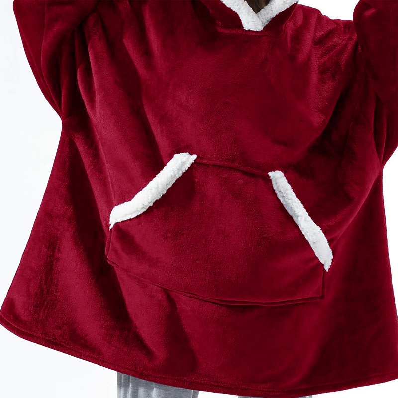 Herren Schlafanzug Nachtwäsche Tragbare Decke Hoodie-Decke Einfarbig Modisch Einfach Plüsch Heim Polyester Warm Atmungsaktiv Kapuzenpullover Lange Robe Tasche Kapuzenpullover Winter Schwarz Rot Blau 2025 - $19.49 –P5