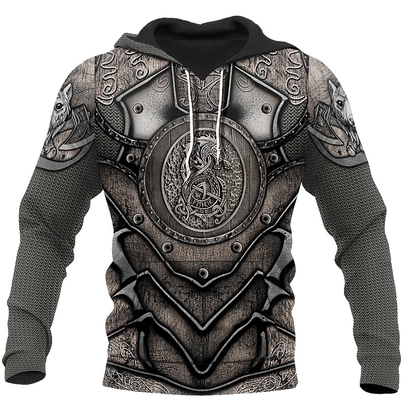 Herre Grafisk Rustning Viking Hattetrøje Hettegensere Genser Sportsklær Fritid Langermet Med hette Avslappet Daglig Ferie 1 2 Blondér Vår & Vinter Designer 2025 - $29.99 –P1