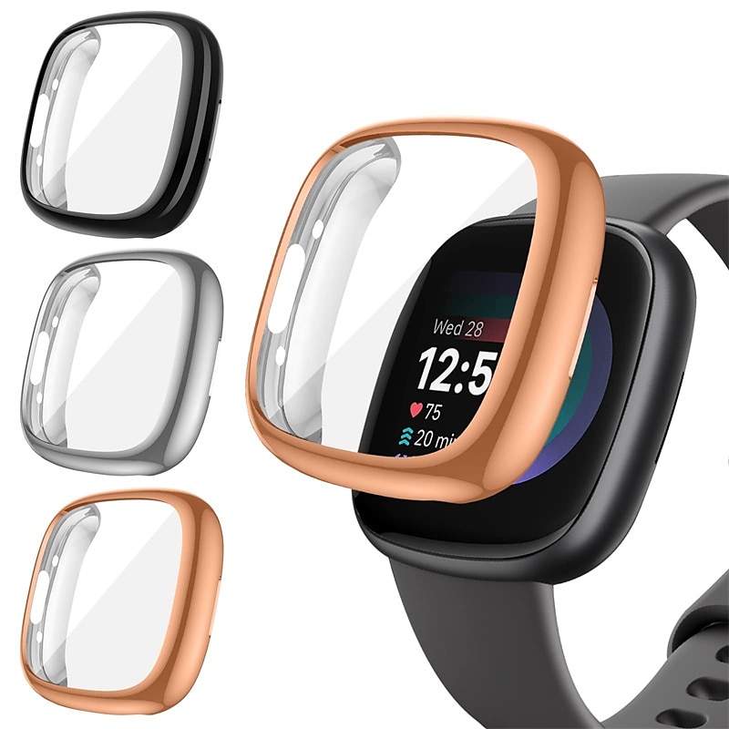 3 paquetes Caja de reloj con protector de pantalla Compatible con Fitbit Versa 4 Sense 2 Resistente a arañazos Escabroso Cubierta completa de parachoques Vidrio Templado / computadora dura Reloj 2025 - $14.99 –P4