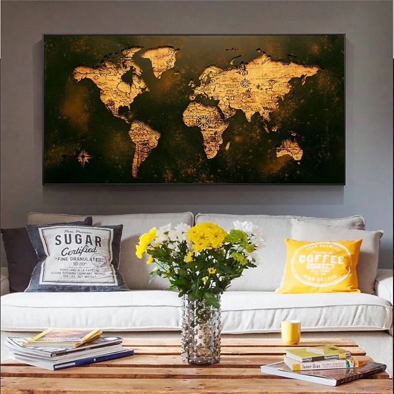 wereldkaart wordt afgedrukt kunst aan de muur moderne foto home decor muur opknoping cadeau gerold canvas ingelijste niet uitgerekt 2025 - $45.99 –P4