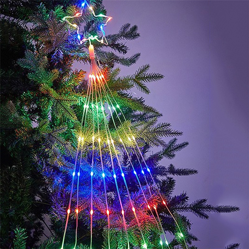 Christmas Star String Lights Outdoor Decorations 9X2M 180LED Waterfall Tree Fairy Lights with Top Star For Garland Yard Party Holiday Xmas Colorful Light AC220V EU Plug 2025 - CAD $44.99 –P9