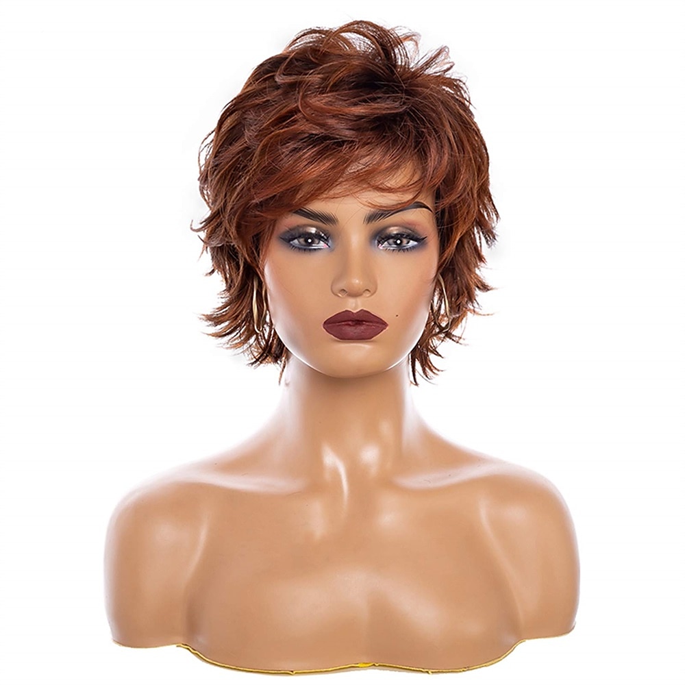 parrucca bionda mista marrone scuro marrone con riflessi parrucche pixie cut per donne bianche con frangetta parrucca sintetica ondulata corta naturale capelli veri parrucche per feste di natale del 2025 a $19.99 –P8