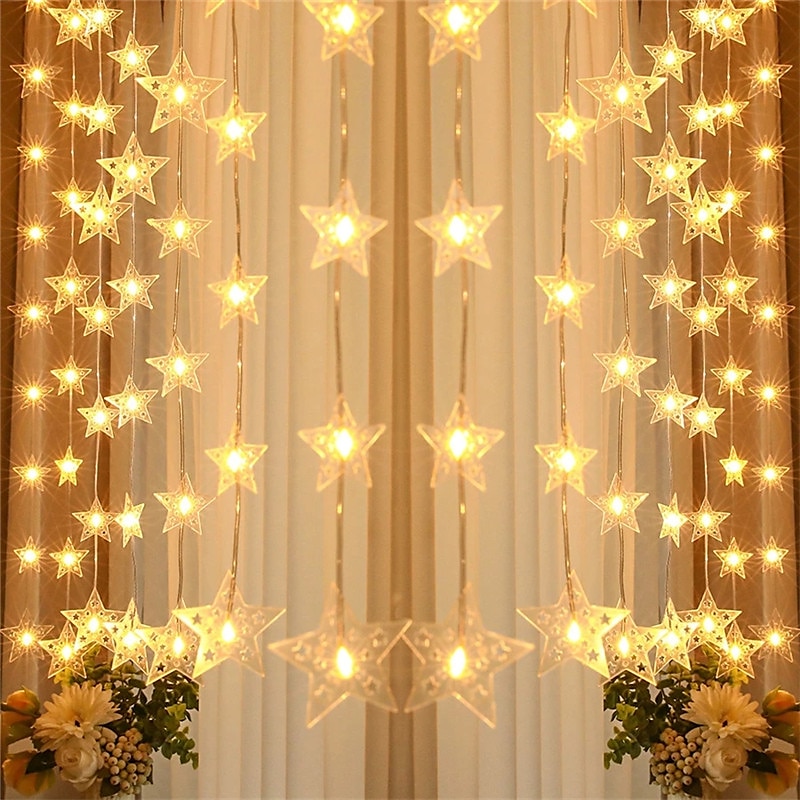 Star Window Curtain String Lights 3x2m Christmas Fairy Lights Waterproof USB Remote Control Garland Lights For Bedroom Wedding Xmas Holiday Decor 3X1M 3X2M 2025 - $20.99 –P4