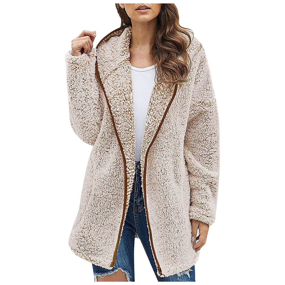 felpa con cappuccio con cerniera da donna, giacca in pile, cardigan vintage in peluche, soffice, tinta unita, casual da strada, per le vacanze, con cappuccio, tasca con cerniera, manica lunga, nero, del 2025 a $31.99 –P7