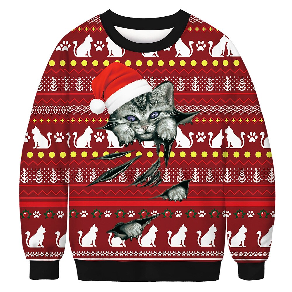 Papá Noel Gato Hombre de pan de jengibre Suéter de navidad Sudadera Hombre Mujer Navidad Navidad Carnaval Mascarada Nochebuena Adultos Fiesta Navidad Poliéster Cima 2025 - $24.99 –P5
