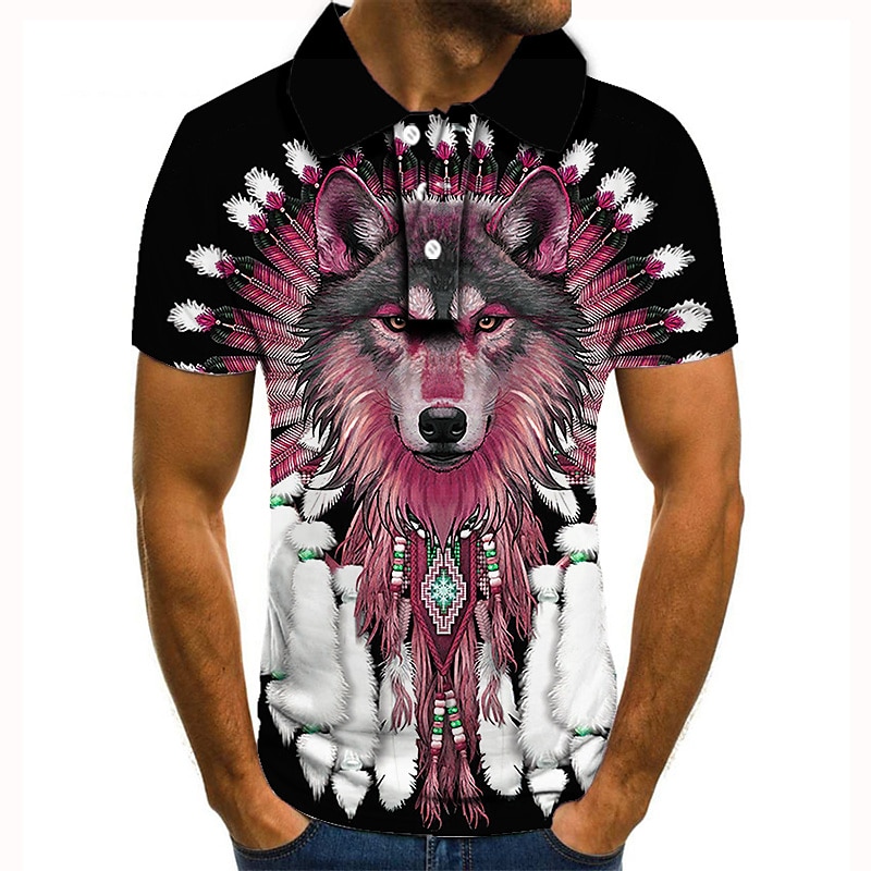 Herren Wolf Poloshirts Golfshirt Kurzarm Polo-Shirts Hemden mit Kragen Lässig Lustig Streetwear Urlaubskleidung Party-Outfits Knöpfe 3D-Druck Schwarz Rote Blau 2025 - $22.99 –P3