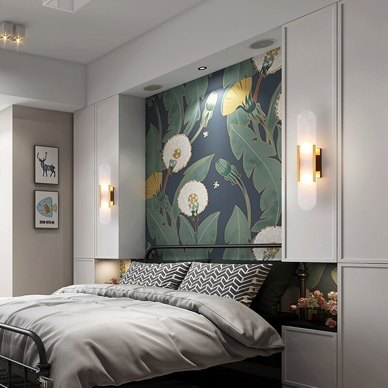 applique da parete a led in marmo ovale applique moderna luce calda apparecchio di illuminazione moderna lampade da parete per interni camera da letto sala da pranzo rame 110-240v del 2025 a $247.19 –P6