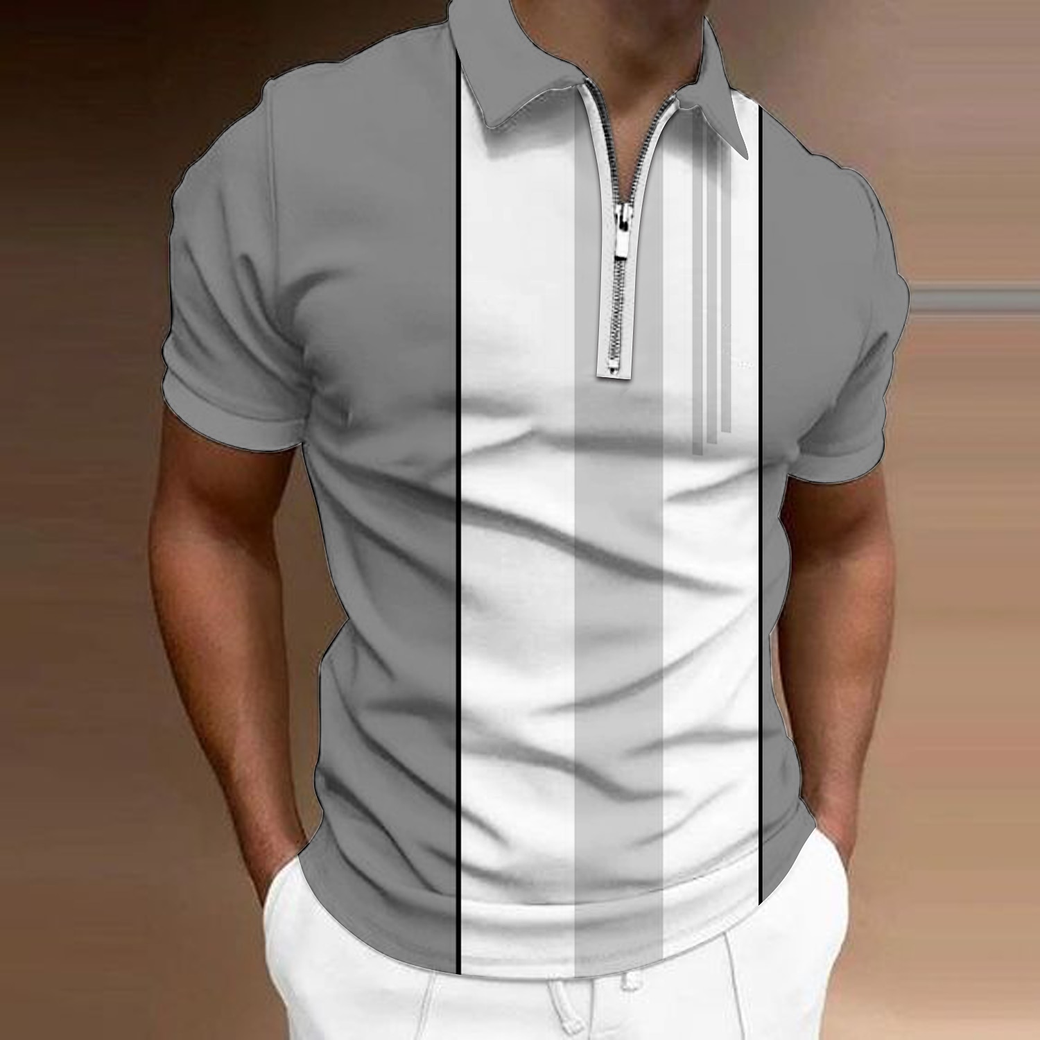 Homme Rayé Polos à zip Chemise de golf Manche Courte Polos Chemises à Col Vêtement décontracté de travaile Vêtements de travail Tenue formelle Vêtements de festival Impression 3D Polo à fermeture de 2025 ? $22.99 –P3