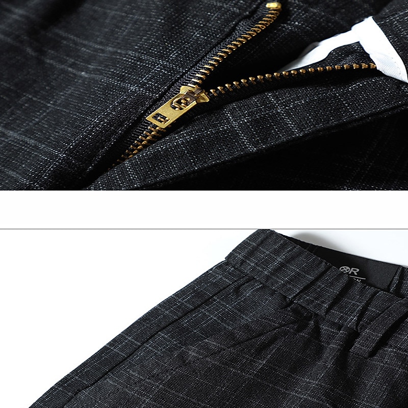 Men's Fleece Pants Trousers Winter Pants Chinos Plaid Dress Pants Pocket Elastic Waist Plaid Comfort Soft Daily Holiday Going out Streetwear Classic Style Black Grey Micro-elastic 2026 - $18.49 –P7
