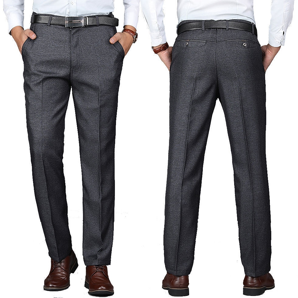 Herren Anzughosen Hose Hosen Chinesisch Chino Tasche Glatt Komfort Atmungsaktiv Hochzeit B¨¹ro Geschäft Schick & Modern Klassisch Schwarz Dunkel Blau Hoher Taillenbund Mikro-elastisch 2026 - $12.49 –P8