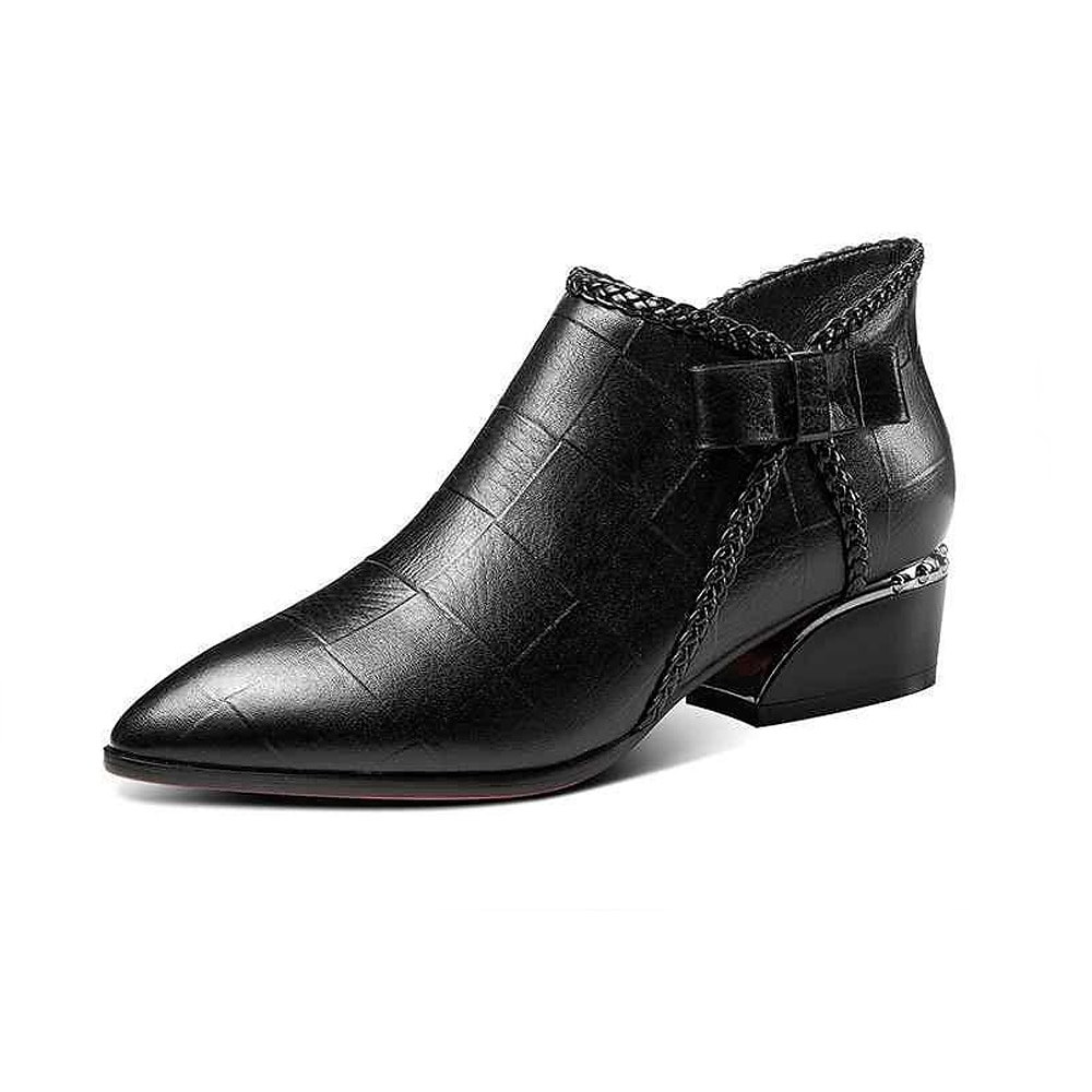 Women's Beige Faux Leather Ankle Boots with Bow and Block Heel, Elegant Pointed Toe Short Boots for Office and Party Wear 2026 - $34.99 –P2