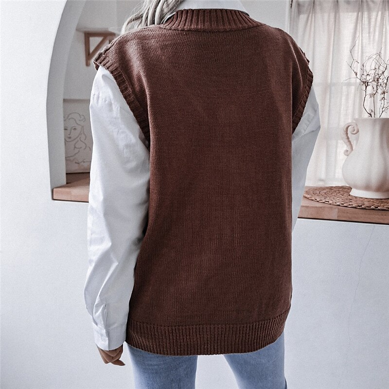 Women's Sweater Vest V Neck Cable Knit Acrylic Knitted Fall Winter Outdoor Daily Holiday Stylish Casual Soft Sleeveless Pure Color White Beige Coffee S M L 2023 - US $22.99 –P6