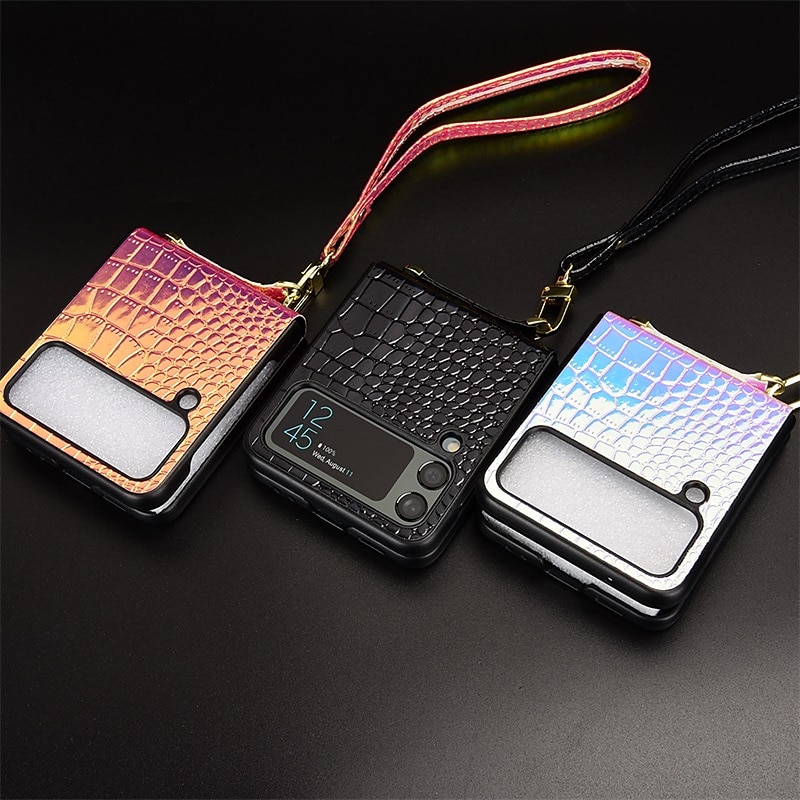 Phone Case For Samsung Galaxy Z Flip 7 Z Flip 5 Z Flip 4 Z Flip 3 Flip Portable Flip Full Body Protective Color Gradient PC PU Leather 2025 - $13.99 –P5