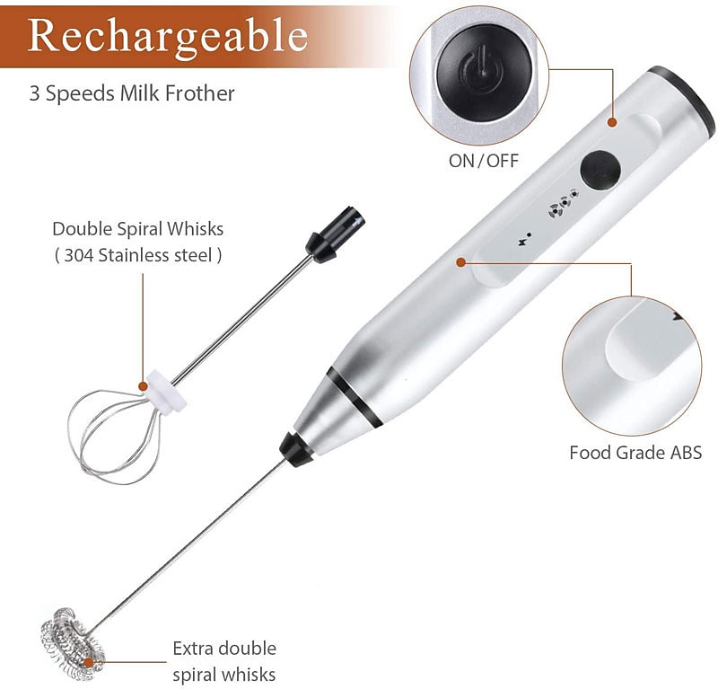 Milk Frother Handheld with 3 Heads Coffee Whisk Foam Mixer with USB Rechargeable 3 Speeds Electric Mini Hand Blender for Latte Cappuccino Hot Chocolate Egg 2025 - $23.99 –P8
