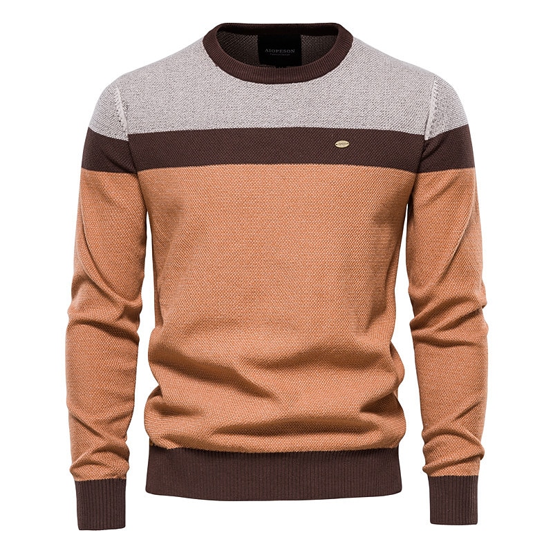Herren Pullover Gerippt Stricken Strick Farbblock Rundhalsausschnitt warm halten Moderne zeitgenössische Geschäft Freizeitskleidung Bekleidung Herbst Winter Dunkelmarine Braun M L XL 2025 - $42.99 –P2