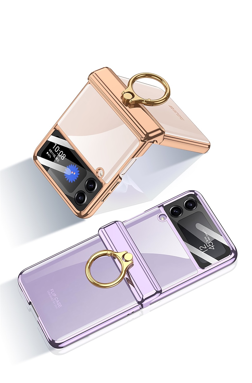Coque de téléphone pour Samsung Galaxy Z Flip 5 Z Flip 4 Support d'anneau Flip Protecteur d'objectif de caméra anti-poussière en TPU de couleur unie de 2025 ? $32.99 –P2