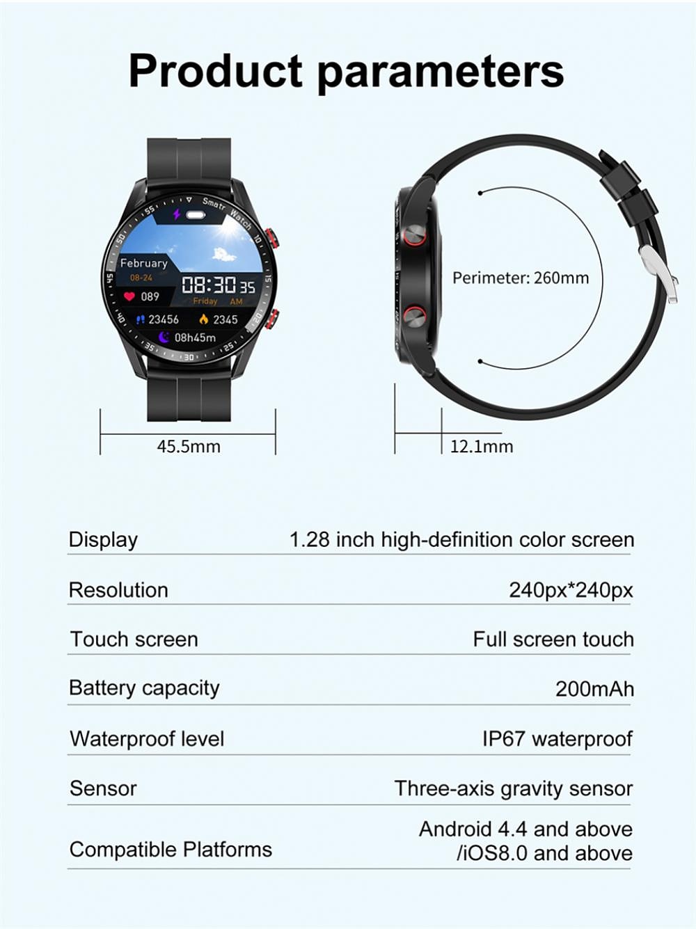 2026年 HW20 スマートウォッチ 1.3 インチ スマート·ウォッチ ブルートゥース 着信通知 アクティビティトラッカー カレンダー と互換性があります Android iOS 男女兼用(儿童不要选这个) 長時間スタンバイ ハンドフリーコール 防水 IP 67 45mmの時計ケース  コレクション – $41.99 –P11