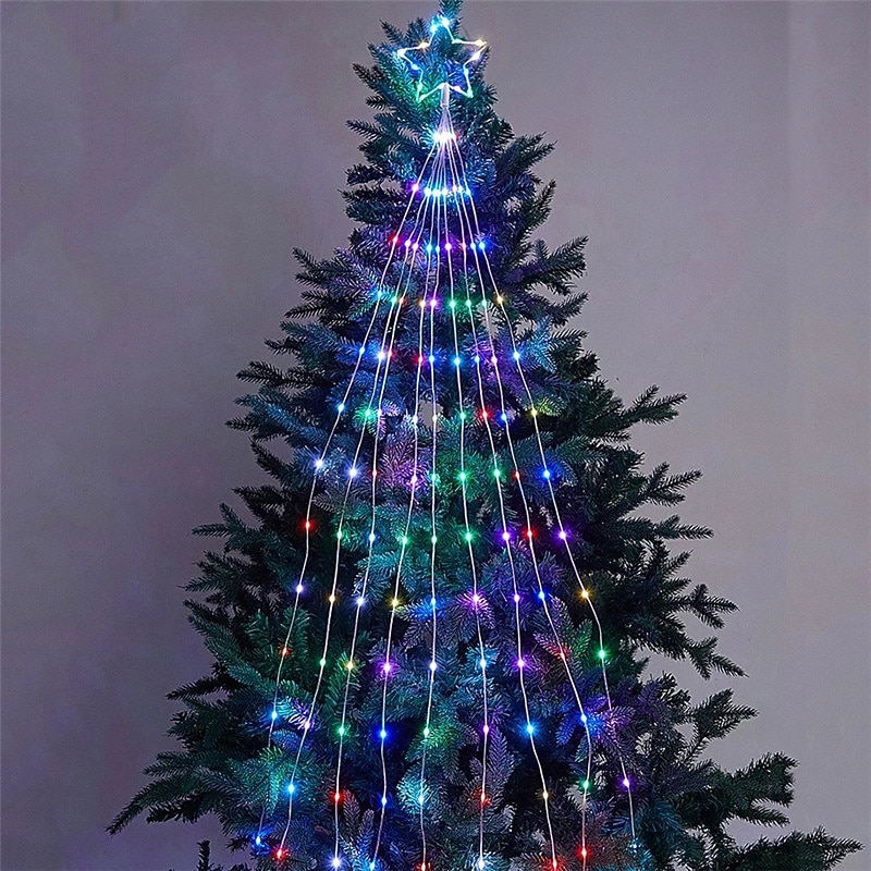 Christmas Star String Lights Outdoor Decorations 9X2M 180LED Waterfall Tree Fairy Lights with Top Star For Garland Yard Party Holiday Xmas Colorful Light AC220V EU Plug 2025 - CAD $44.99 –P11