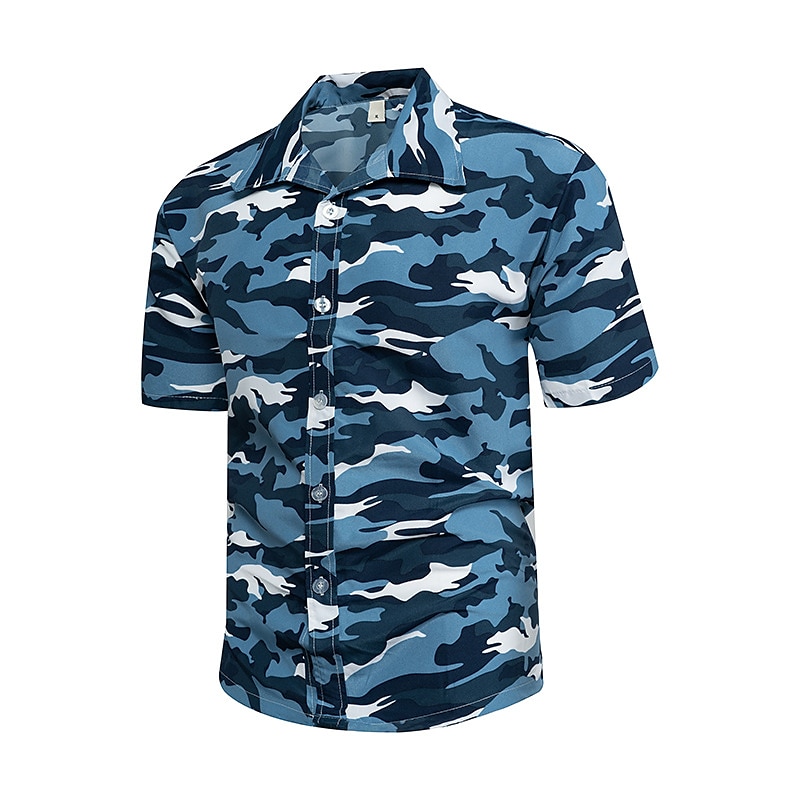 Herr Blommig Tropiska blommor Skjorta Sommarskjorta Strandskjorta Kortärmad Skjorta Nedvikt Mode Andningsfunktion Bekväm Utomhus Gata Ledigt Havsblått Blå Blå / vit S M L 2025 - $24.99 –P8