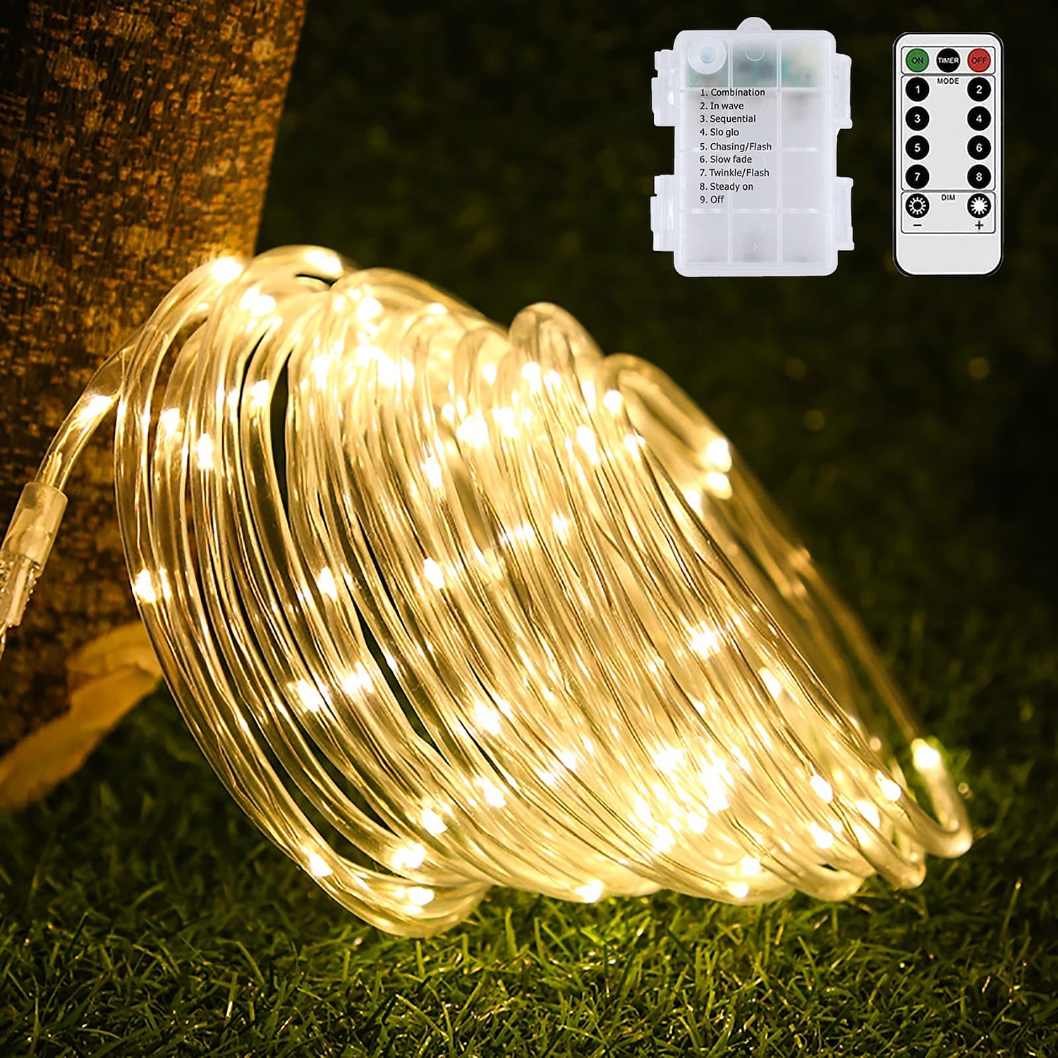 LED Rope Lights LED String Lights Outdoor Waterproof IP65 Christmas Fairy Lights 30m-300Leds 22m-200Leds 12m-100Leds 7m-50Leds 8 Modes Battery Powered Dimmable/Timer with Remote for Party 2025 - GBP £14.65 –P14