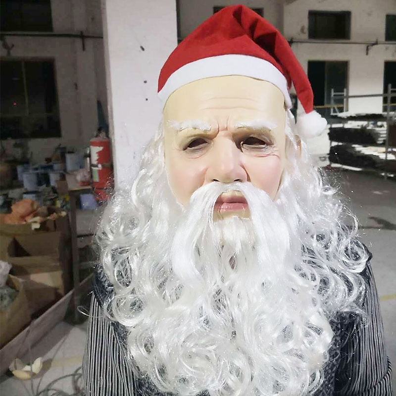 Meindin Weihnachtsmann Latex Maske - Vollmaske Mit Bart Und Hut Für Halloween & Weihnachtspartys