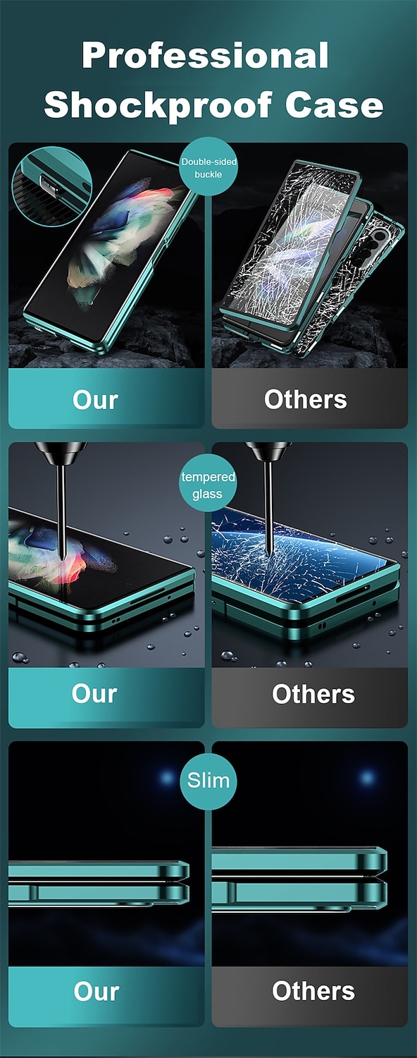 Phone Case For Samsung Galaxy Z Fold 5 Z Fold 4 Z Fold 3 Magnetic Adsorption Flip Mirror Transparent Transparent Tempered Glass Metal 2025 - $39.99 –P3