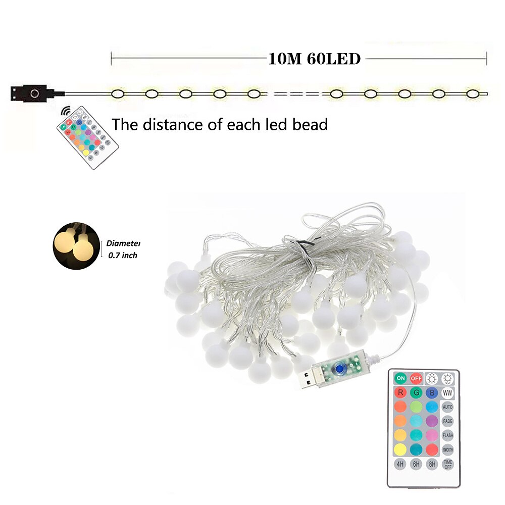 Mini Globe String Lights Christmas Decorative Lights 10M 16 Color Full-color Switching Remote Control Dimming Timing USB Power Supply 1 Set 2025 - $21.99 –P20