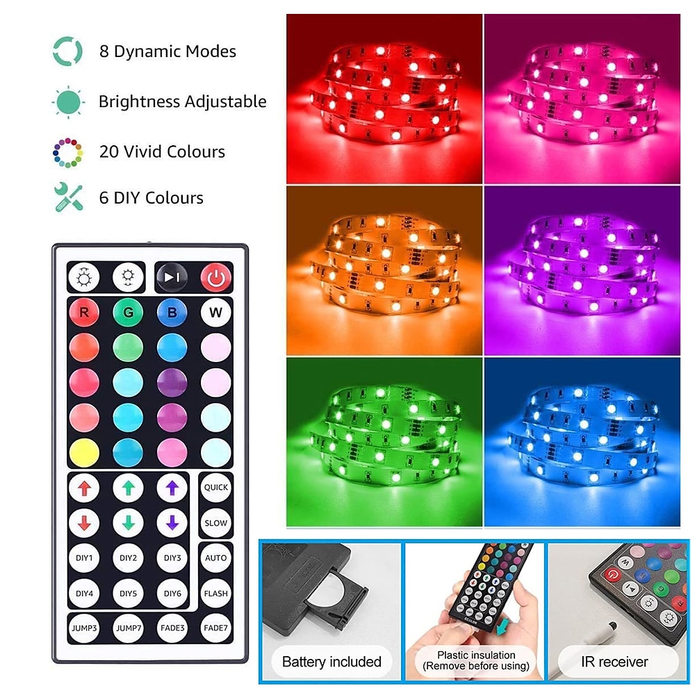 led light strip 15m/20m 50ft 65.6ft rgb kleurverandering led light strip kit met ir44 key afstandsbediening voor slaapkamer verlichting flexibele woondecoratie 2025 - $19.99 –P5