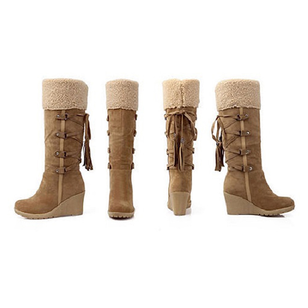 Mujer Botas Botas de nieve Botas tipo suéter Zapatos de gamuza Exterior Diario Bloque de color Botas hasta la rodilla Invierno Borla Con Cordón Tacón Cuña Dedo redondo Casual Zapatos de Paseo Ante 2025 - $54.99 –P2