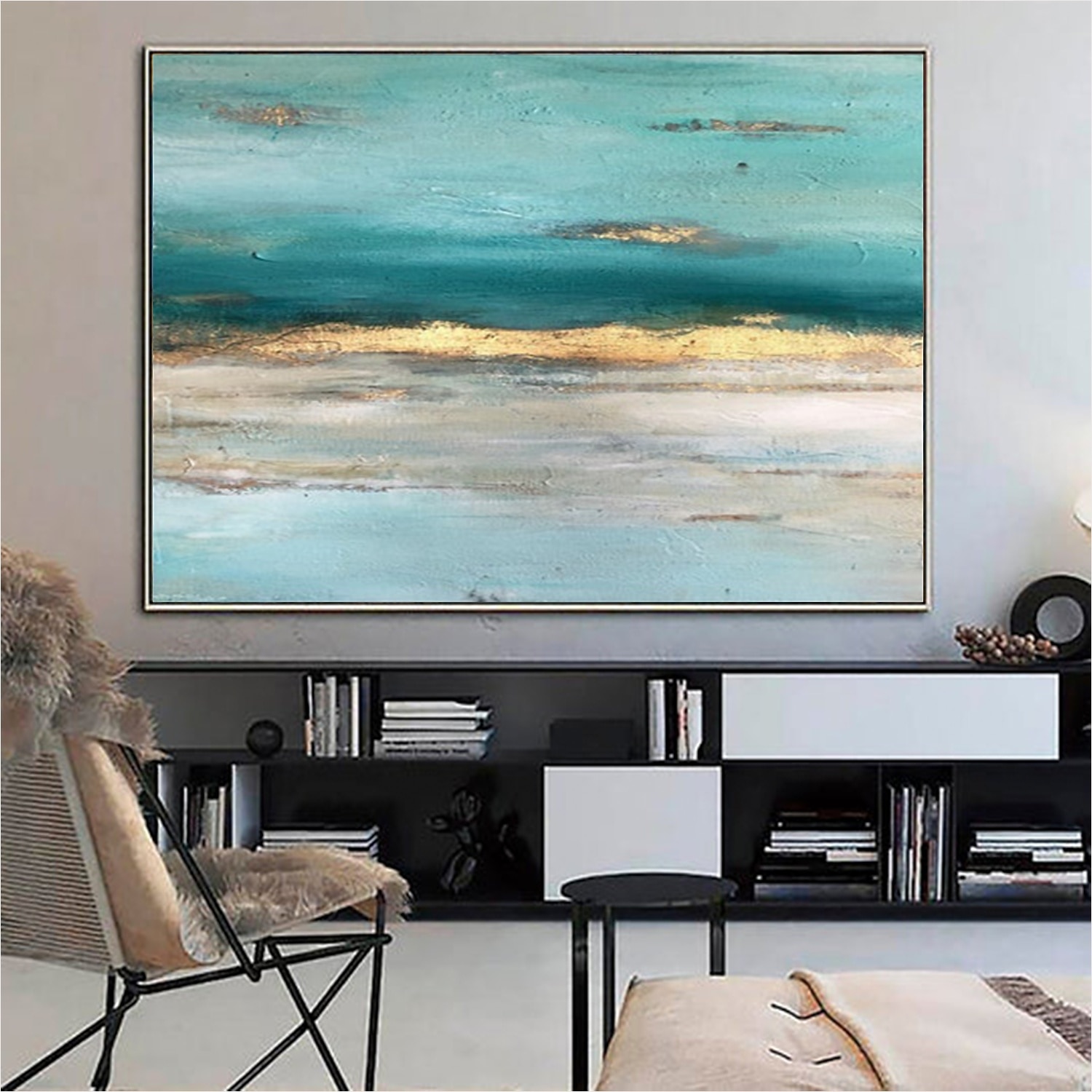 handgjord oljemålning duk väggkonst dekor abstrakt kniv målning sjölandskap grön för heminredning rullad ramlös ramlös ingen sträckmålning 2026 - $70.99 –P3