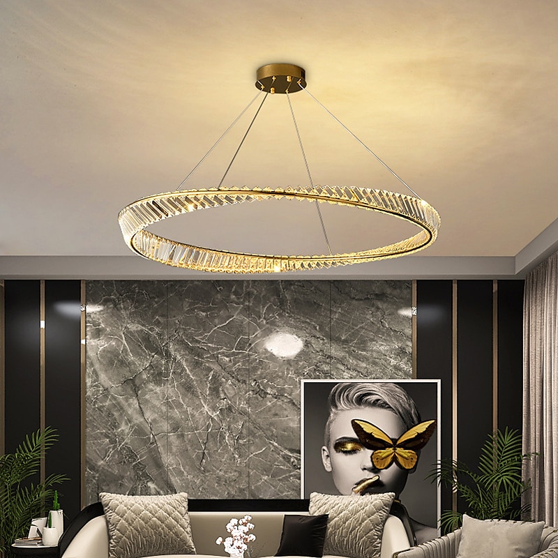 Lámparas colgantes led circle diseño redondo 60/80 cm montaje empotrado 1 luz anillo regulable aluminio acabados pintados lujoso estilo moderno comedor dormitorio lámparas colgantes 2025 - $603.59 –P1