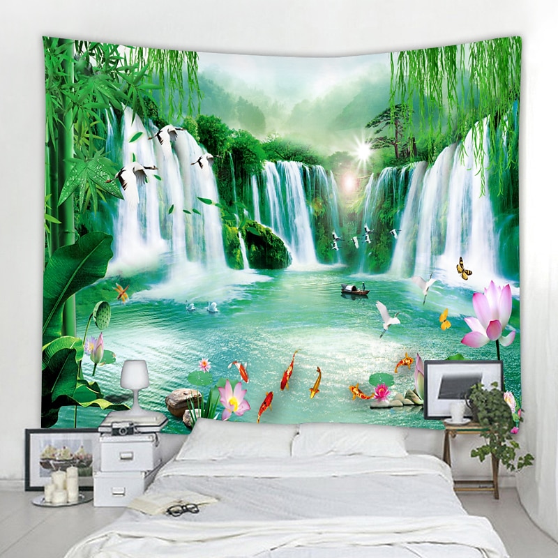 wandtapijten kunst decor deken gordijn picknick tafelkleed opknoping huis slaapkamer woonkamer slaapzaal decoratie natuur landschap bos boom rivier dier 2025 - $16.99 –P10