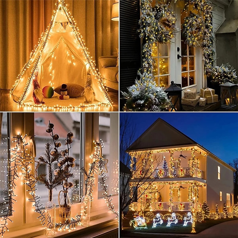 luces de racimo de navidad al aire libre a prueba de agua petardos de navidad luz de cadena dc31v grupo de destellos fuegos artificiales de luz de hadas luz blanca cálida para la decoración del árbol de patio iluminación enchufe de la ue nueva actualizaci 2025 - $39.99 –P9