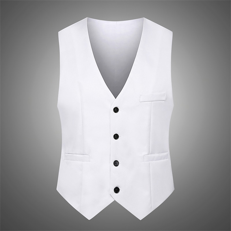 Men's Vest Waistcoat Wedding Daily Wear Going out Festival Business Basic Fall & Winter Pocket Polyester Breathable Soft Comfortable Solid Colored Single Breasted V Neck Regular Fit Black Cream Gray 2025 - $16.49 –P1