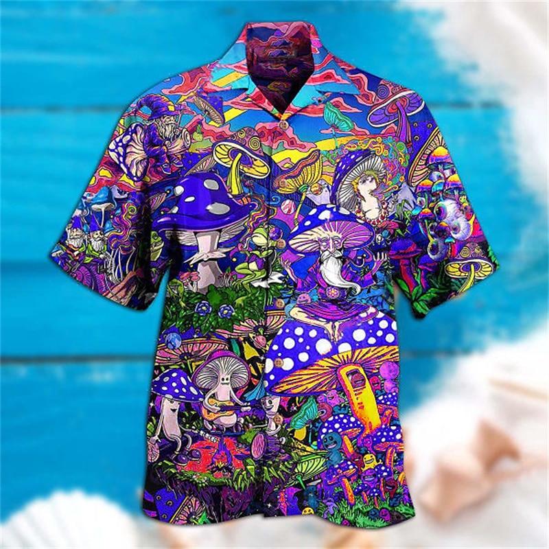Męskie Grzyb Koszula Koszula hawajska Koszula Aloha Koszula Wieczorne Moda Designerskie Codzienny Na zewnątrz Ulica Codzienny Czarny Żółty Czarny / fioletowy S M L 2025 - $24.99 –P5