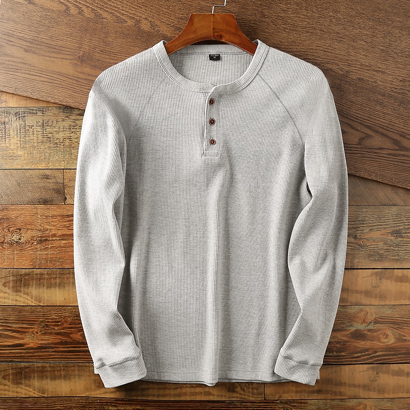 Herr Waffle Henley Shirt Henleytröja T-shirts Långärmad tröja Slät Henley Sport Arbetskläder Långärmad Button-Down Kläder Mode Streetwear Ledigt 2025 - $21.99 –P5