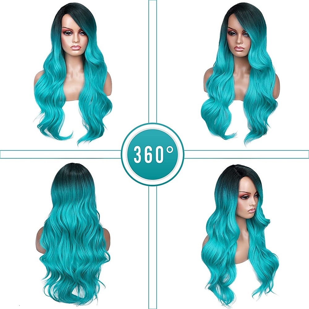 Ombre Bluish Green Wig Long Wavy Middle Part Wig Teal Blue Wig Heat Resistant Synthetic Hair Mermaid Wigs for Women Christmas Party Wigs 2026 - $31.99 –P5
