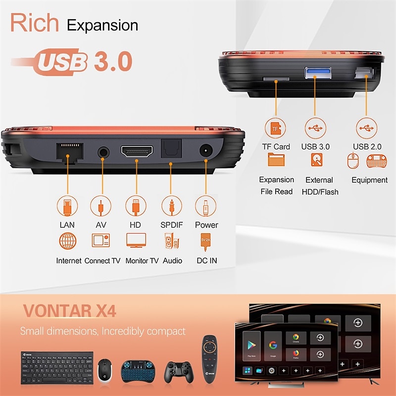 VONTAR X4 Amlogic S905X4 Smart TV Box Android 11 4GB 128G 32GB 64GB Wifi BT  AV1 Media Player TVBOX 4K 1000M Set top box 2024 - $55.99