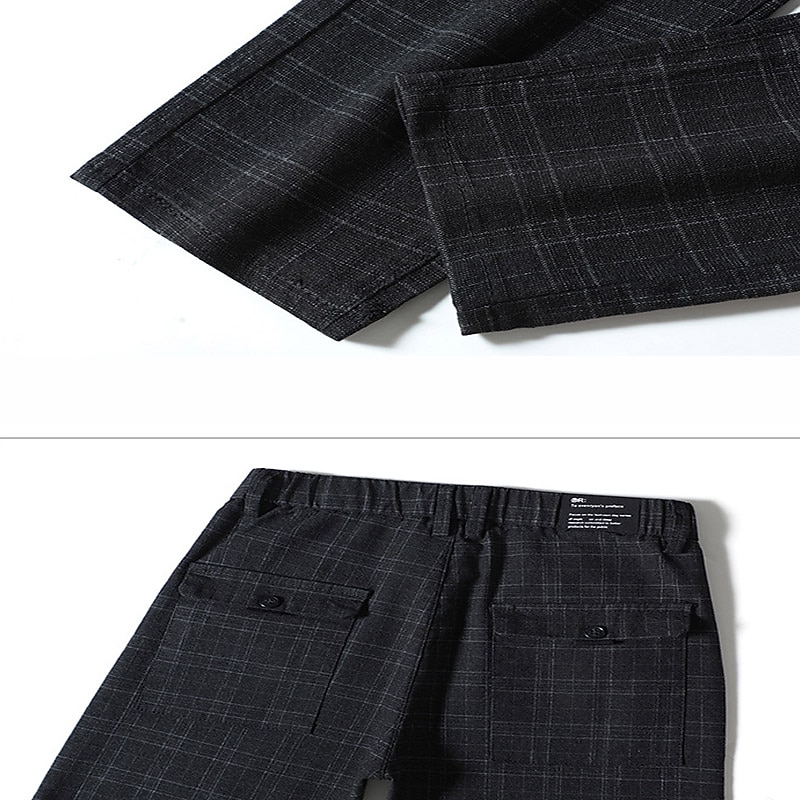 Men's Fleece Pants Trousers Winter Pants Chinos Plaid Dress Pants Pocket Elastic Waist Plaid Comfort Soft Daily Holiday Going out Streetwear Classic Style Black Grey Micro-elastic 2026 - $18.49 –P8