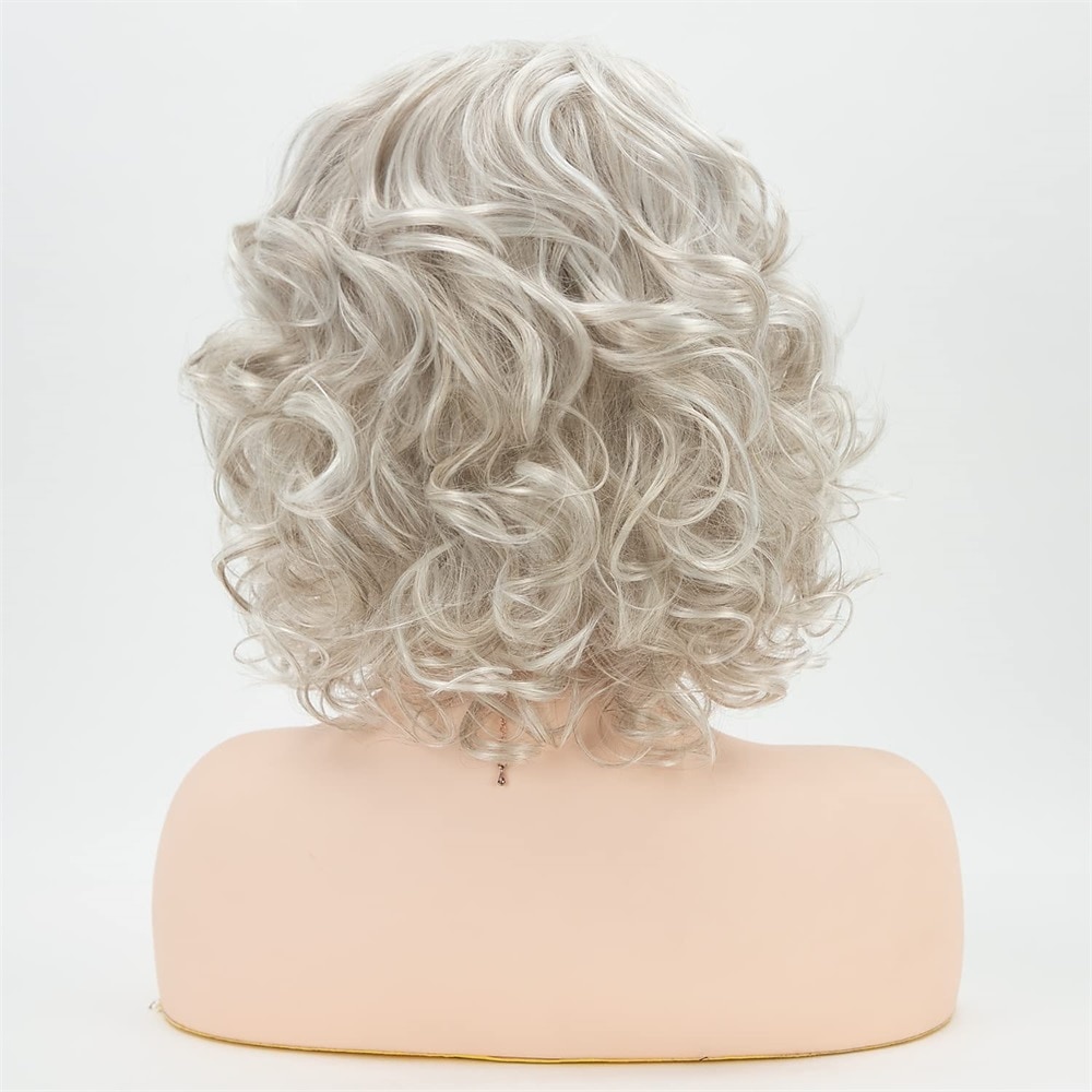 perruques courtes bouclées grises pour les femmes blanches argent blanc mélangé brun perruque bob ondulé avec une frange perruque de remplacement de cheveux synthétiques perruques de fête de noël de 2025 ? $18.99 –P2