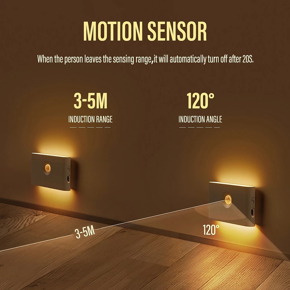 led nachtverlichting bewegingssensor usb oplaadbare koppeling inductie draadloos nachtlampje keukenkast gang nachtlampje voor slaapkamer thuis trap doorgang verlichting 2025 - $10.99 -P7