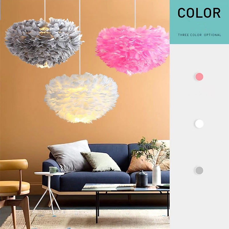 LED Pendant Light  Ostrich Feather Bedroom Cord Adjustable 3000-6000K 40CM Feather Chandelier Romantic Decorative Hanging Ceiling Light Fixture for Girls Room Bedroom 2025 - $180.99 –P13