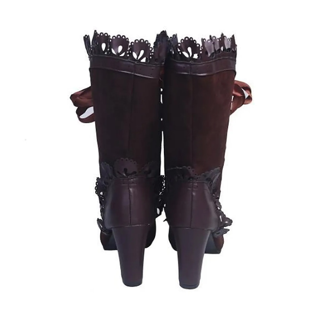 stivali da donna stivali con tacco taglie forti festa quotidiana stivali a metà polpaccio tinta unita invernali allacciati tacco grosso punta a punta punta rotonda vintage da passeggio allacciatura nero rosso marrone del 2025 a $64.99 –P2