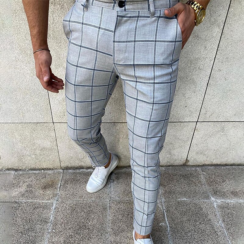 Męskie Spodnie Typu Chino Joggery Spodnie w kratę Kieszeń Oddychający Miękka Codzienny Moda Moda miejska Niebieski Pomarańczowy Średnio elastyczny 2025 - $26.99 –P6