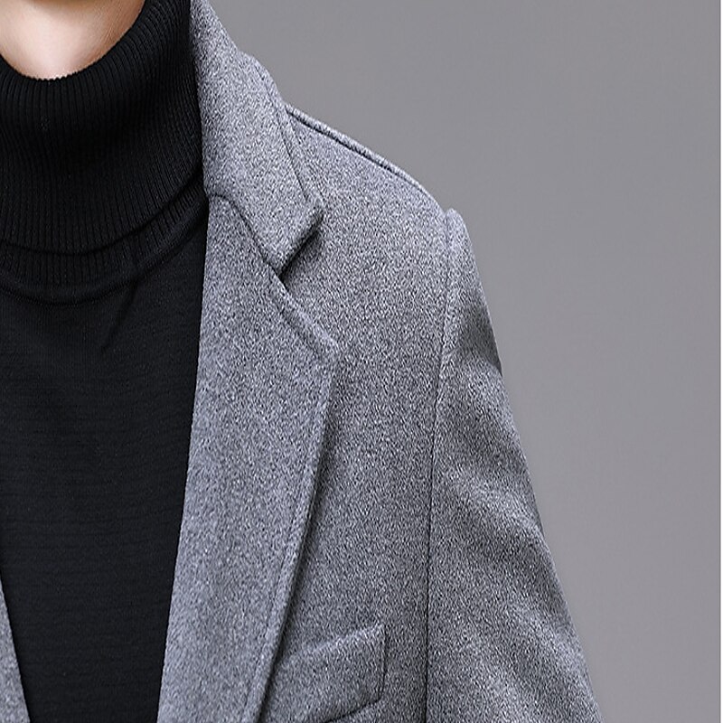 Herr Vinterkappa Rock Trenchcoat Kontor & Karriär Dagliga kläder Vinter Ylle Håller värmen Tvättbar Ytterkläder Kläder Mode Uppvärmning Solid färg Flera fickor Nedvikt Enkelknäppt 2025 - $114.99 –P7