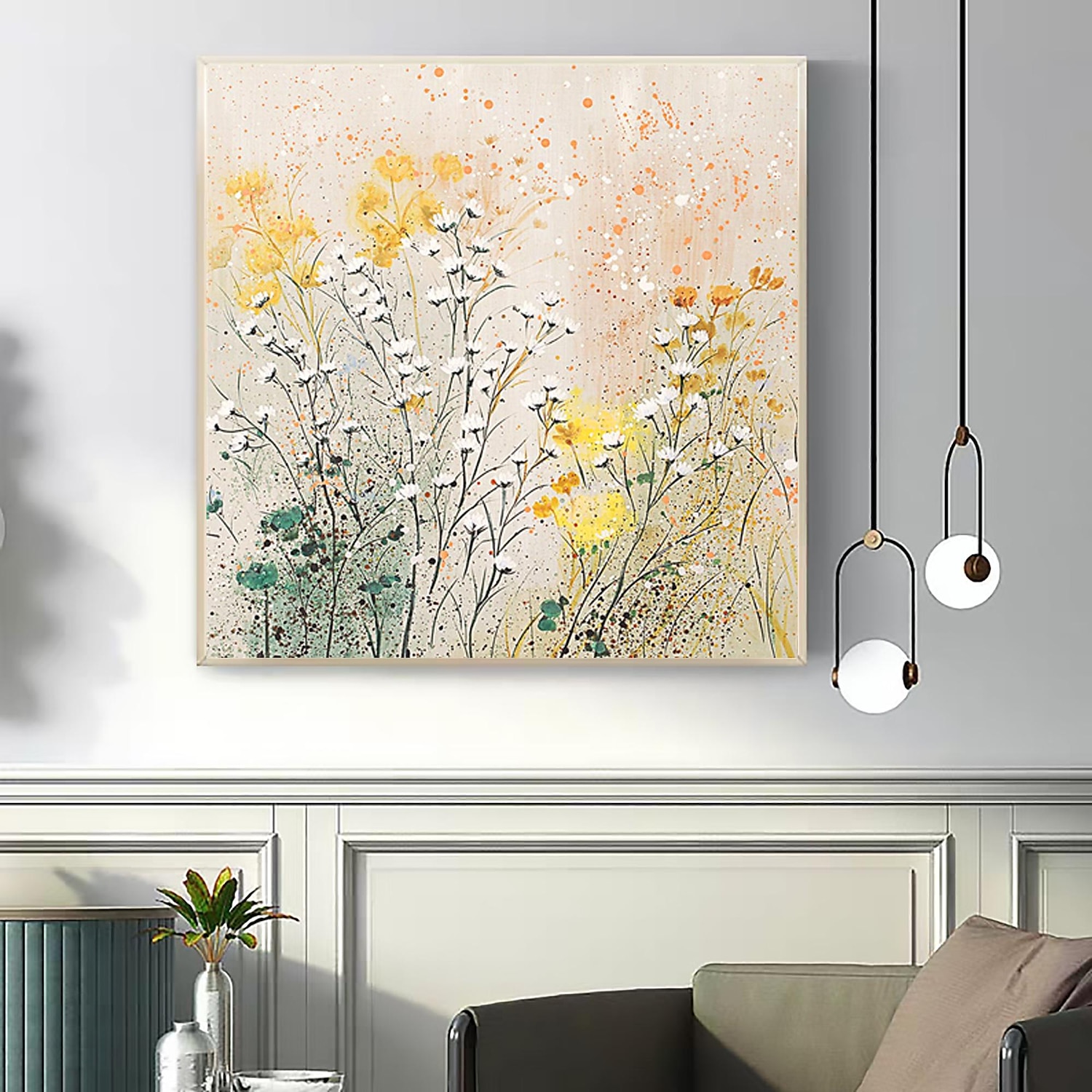 handgjord oljemålning canvas väggkonst dekor original färgglada blommor målning abstrakt växt blommig målning för heminredning med sträckt ram/utan inre ram målning 2025 - $183.99 –P4